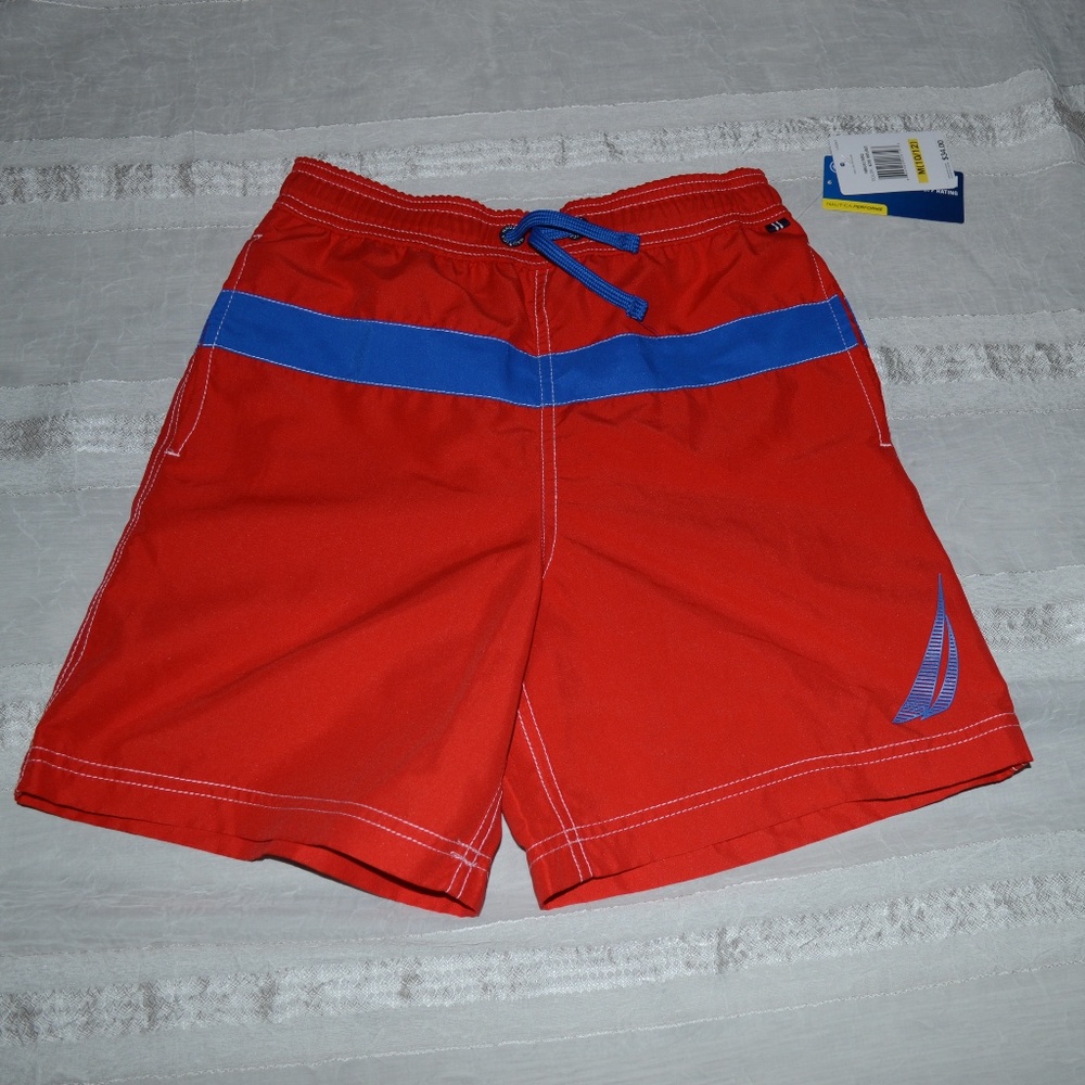 NWT Nautica Boys Red Swim Trunks M 10-12